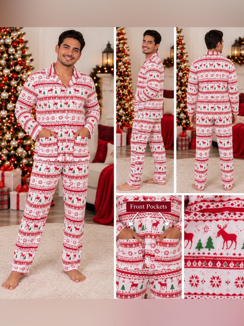 9253 - NIP Small Matching Family Christmas Pajama Set Reindeer Trees Snowflakes